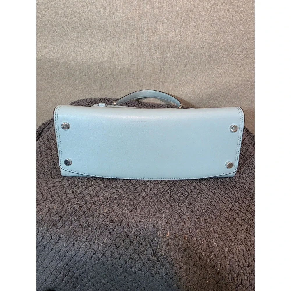 Kate Spade Nicola Twistlock Satchel Light Blue Pebbled Leather Handbag Silver HW